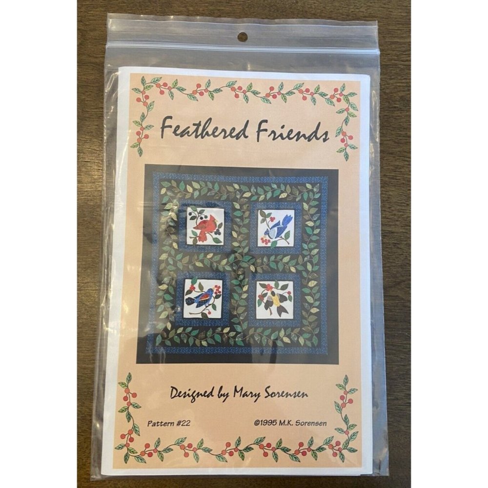 Applique quilt pattern Feathered Friends cardinal goldfinch blue jay grosbeak